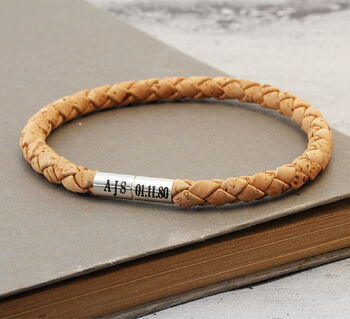 Mens Personalised Braided Cork Bracelet Natural, 3 of 7