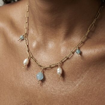 Aquamarine March Birthstone Tarnish Free Gold Plated Charm Necklace, 4 of 5