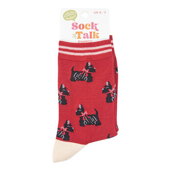 Scottish Terriers Bamboo Dog Socks Women's Red, 2 of 3