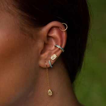 Gold Fatima Stud Earrings With Turquoise, 3 of 5