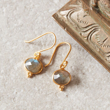 Grey Labradorite Oval Gold And Silver Drop Earrings, 7 of 12