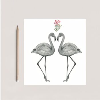 Flamingo Kisses Under The Mistletoe Christmas Card, 2 of 5