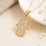Personalised 9ct Gold Hamsa Pendant With Pavé Cz Stones, thumbnail 1 of 8