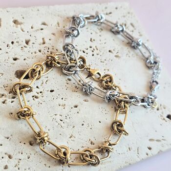 Knotted Link Chain Bracelet In Gold Or Silver Tone, 5 of 8