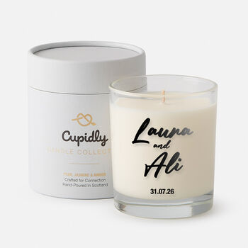 Personalised Scented Candle | Pear, Jasmine, Amber | Custom Wedding Or Anniversary Gift | Celebration Candle For Couples, 2 of 7
