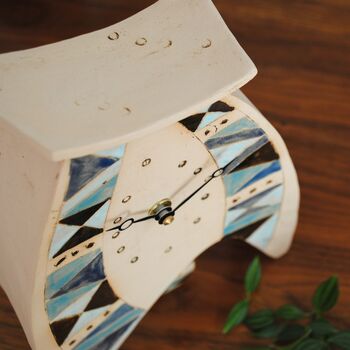 Geometric Triangle Large Mantel Clock With Pendulum. In Shades Of Blue. Handmade Ceramic, 6 of 8