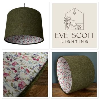 Mabel Tussock Green Tweed Floral Lined Lampshades, 8 of 8