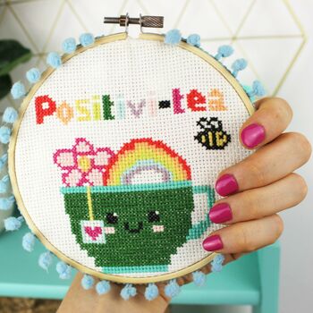 Rainbow Positivi Tea Cross Stitch Kit For Adults, 4 of 12