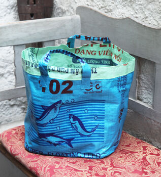 Recycled Storage Bag, Green And Blue Fish, Medium, 2 of 5