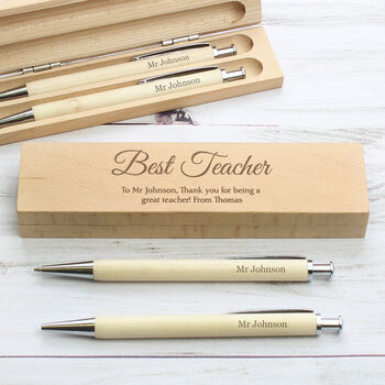 Personalised Message Wooden Pen And Pencil Box Set, 2 of 10