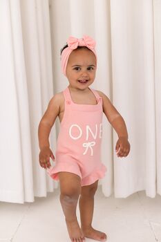 Baby's First Birthday 'One' Knitted Frill And Bow Detail Romper, 7 of 7