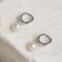 Sterling Silver Round Pearl Huggie Hoop Earrings, thumbnail 3 of 7