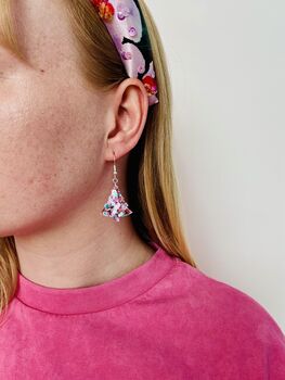 Small Pink And Blue Christmas Tree Earrings / Festive Jewellery / Stocking Filler, 5 of 5
