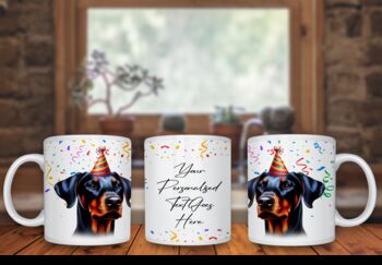 Personalised Doberman Birthday Congratulations Party Mug B, 2 of 2
