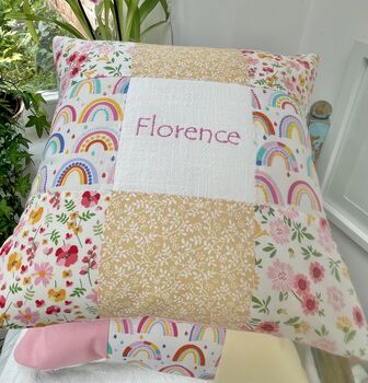 Rainbows And Buttercups Name Cushion, 5 of 7