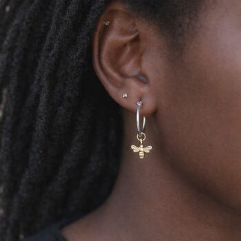 Silver Plated Hoop Earrings With Gold Plated Bee Charm, 2 of 7