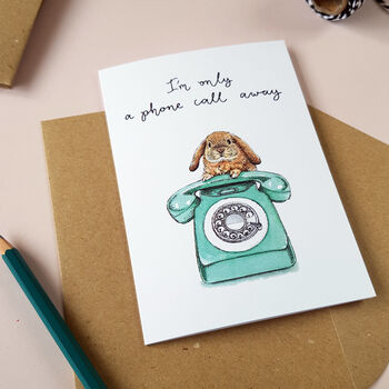 'Only A Phone Call Away' Bunny Rabbit Greetings Card, 2 of 2