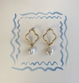 Wiggle Coin Pearl Pendant Earrings, 2 of 2