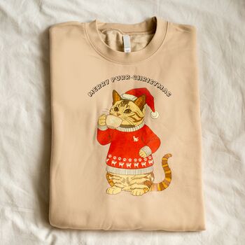 Personalised Festive Tea Drinking Cat Christmas Jumper, 4 of 6