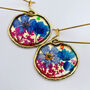 Gold Dangling Earrings With Blue Flowers, thumbnail 1 of 9