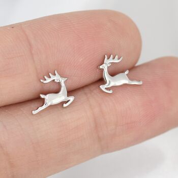 Sterling Silver Running Reindeer Stud Earrings, 9 of 12