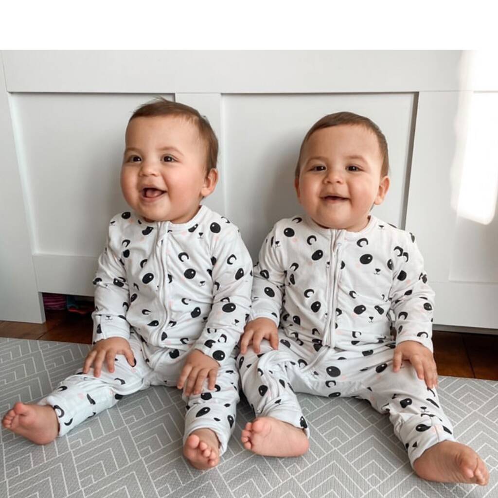 Panda Print Zip Up Babygrow Twin Pack, 1 of 3