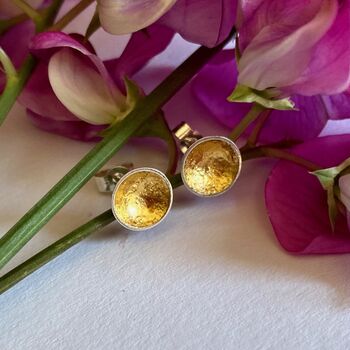 Small Silver And Gold Leaf Stud Earrings, 2 of 7