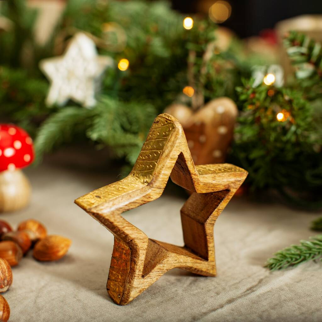 Wooden Standing Star Decoration By Lola And Alice