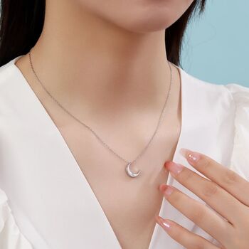 Crescent Moon With Starburst Cz Necklace, 3 of 11