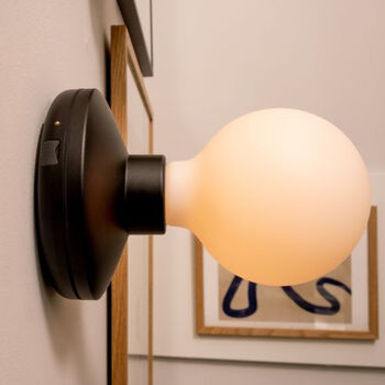 Cable Free Wall Light Black And Frosted Bulb, 2 of 2