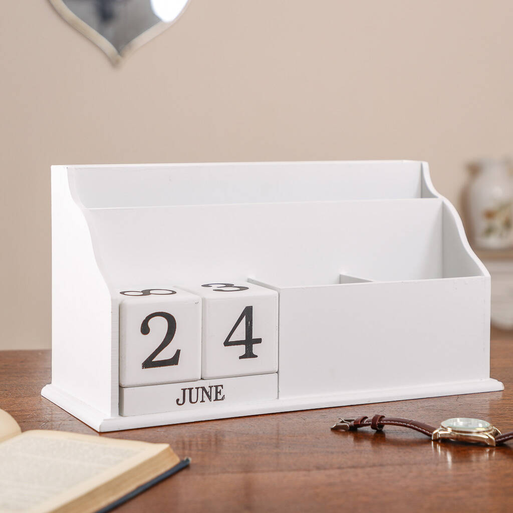 personalised white desk tidy organiser and calendar by dibor