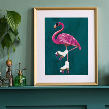 Flamingo Rollerskating Custom Original Art Print, 4 of 7