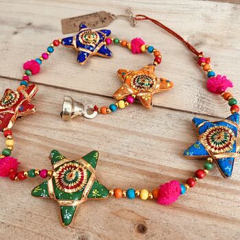 Recycled Fabric Star And Pom Pom Hanging Bells, 4 of 7