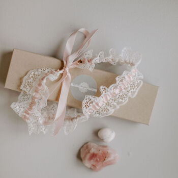 Personalised Gold Heart Lace Tie Style Garter, 3 of 4