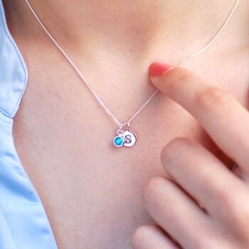 Sterling Silver Mini Initial And Birthstone Necklace, 5 of 8