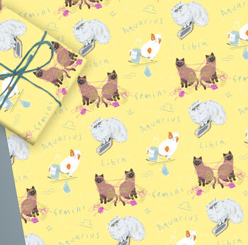 Set Of Four Zodiac Cat Gift Wrap Sheets, 3 of 4
