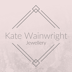 Kate Wainwright Jewellery Logo Pink marbeled background with geometric design around the business name