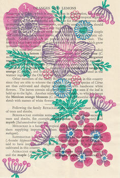 Floribunda Wood Block Print Vintage Book Page, 5 of 9