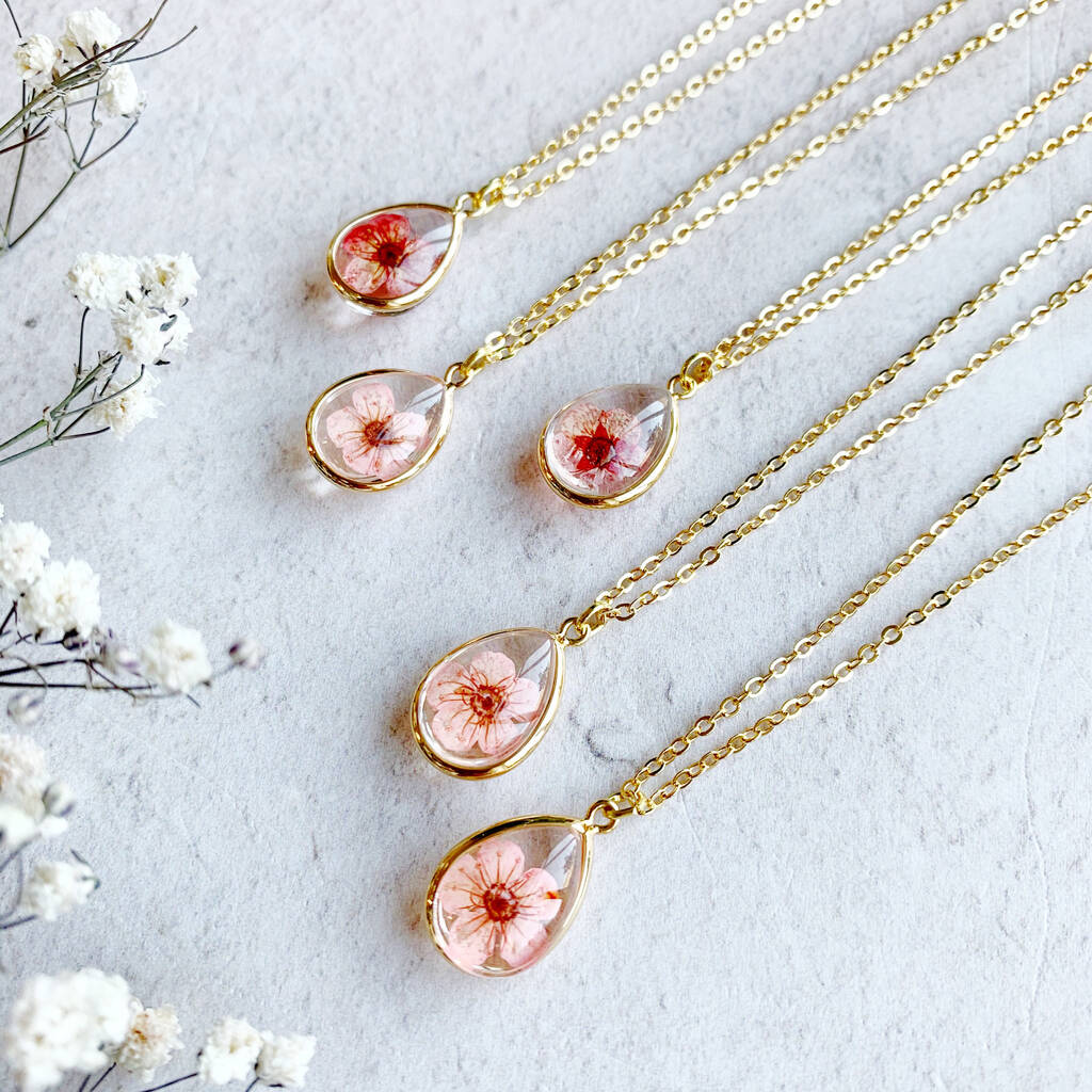 Personalised Pressed Pink Flower Necklace By Lucent Studios ...