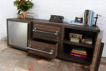 Shipton Industrial Wood And Perforated Steel Sideboard, 6 of 8