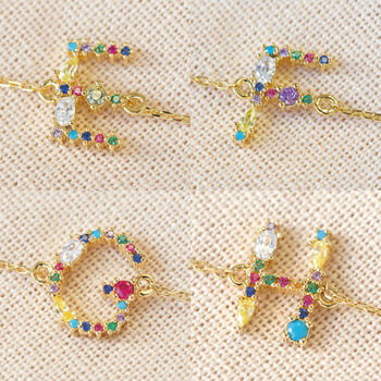 Rainbow Crystal Initial Bracelet In Gold Plating, 10 of 12