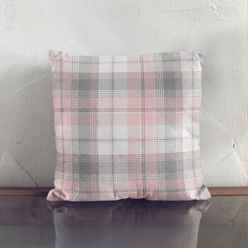 Modern Grey And Blush Pink Tartan Chenille Cushion, 2 of 12