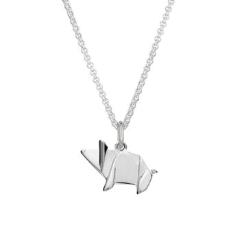 Sterling Silver Origami Pig Necklace, 7 of 7