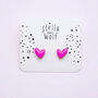Neon Pink Wonky Wooden Heart Stud Earrings, thumbnail 3 of 5