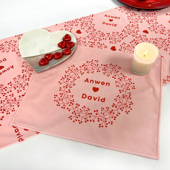 Personalised Ditsy Heart Table Runner Pink, 3 of 4