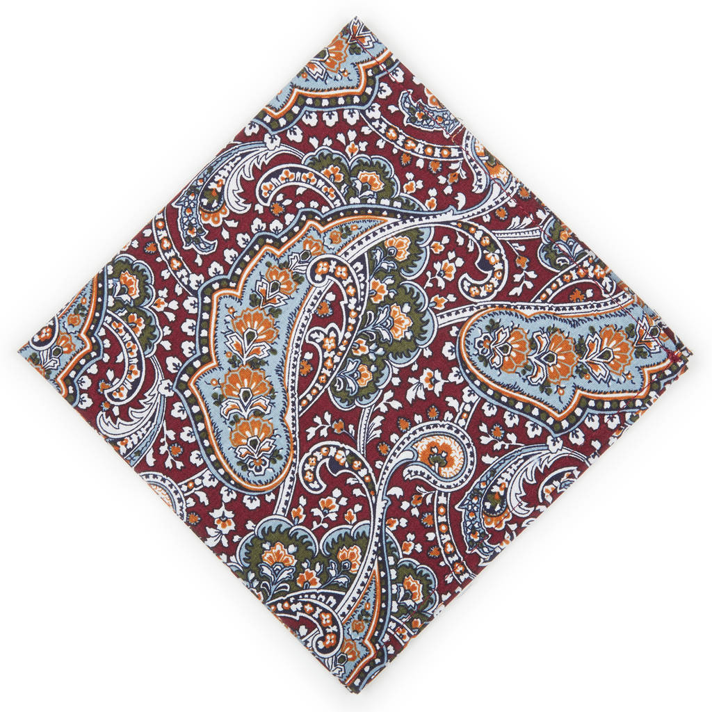 Mens Burgundy And Mustard Paisley Pocket Square By Dancys ...