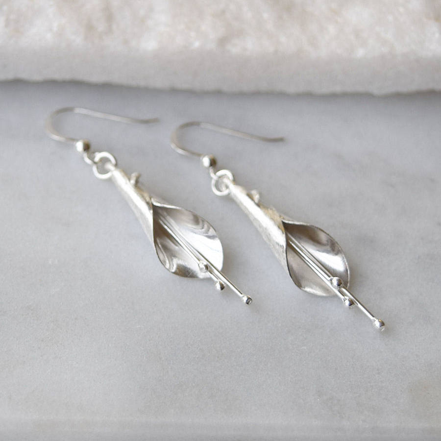 sterling silver long calla lily earrings by mia belle ...
