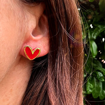 Red Polymer Clay Heart Studs, 4 of 5