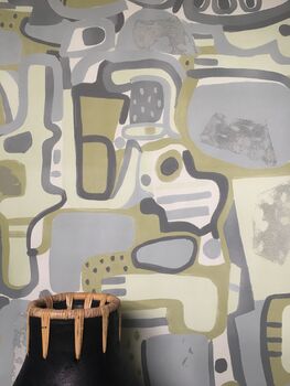 Cubist Jigsaw Wallpaper Soft Olive / Grey, 4 of 6