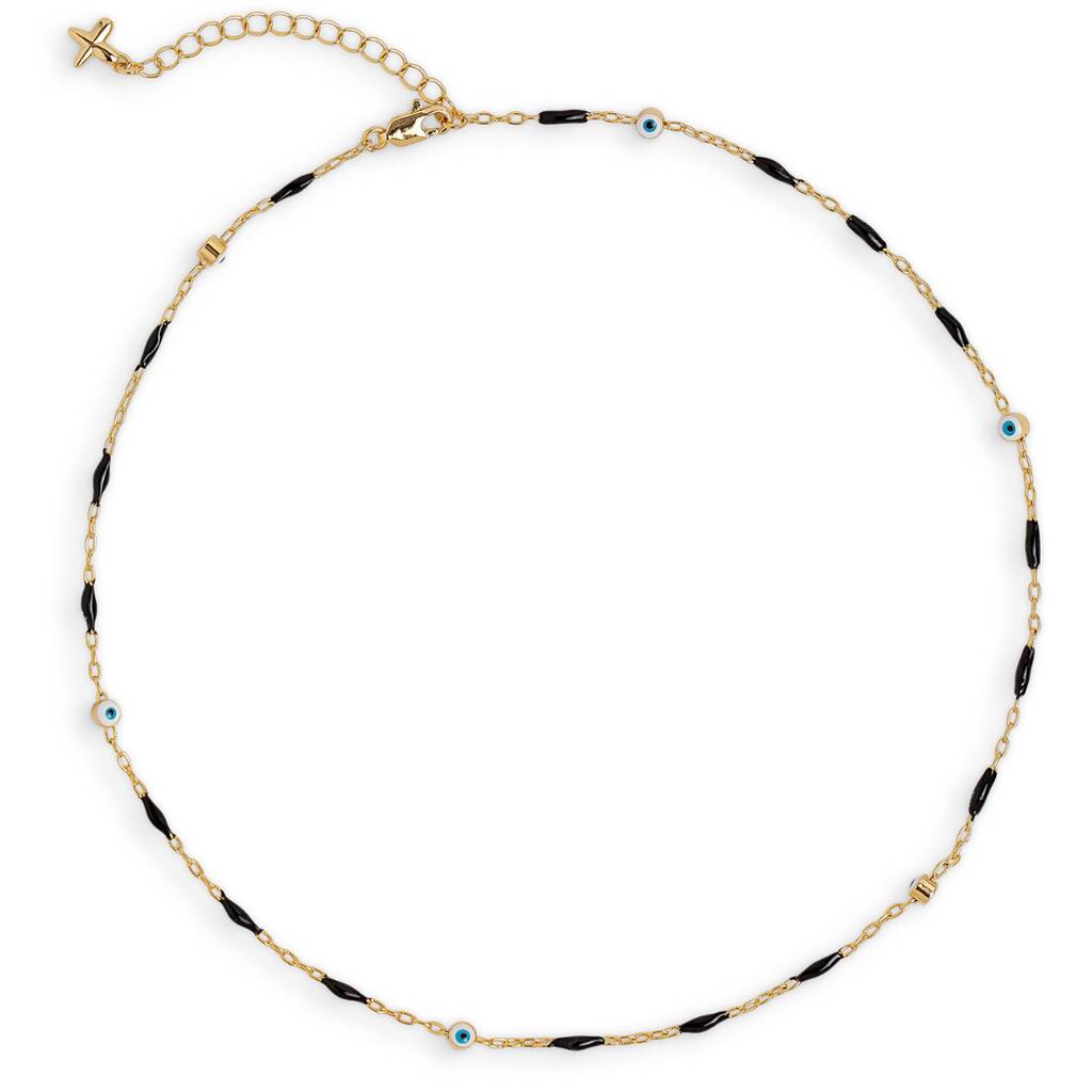 Black Enamel And Evil Eye Chain Necklace, 1 of 1